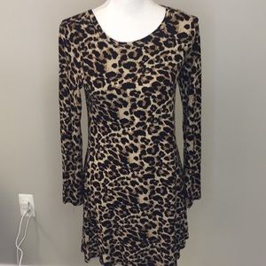Popyoung Women’s Cheetah Print Long Sleeve Dress S